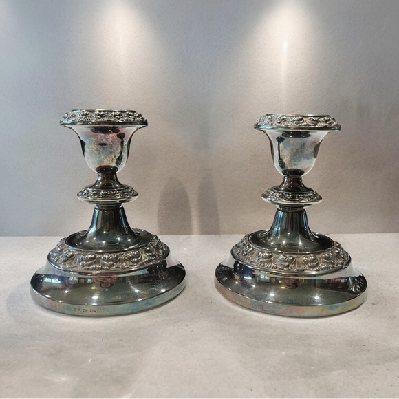 Vintage Pair Of S P On Zinc Silver Plated Candle Holder Made In England 4.5”